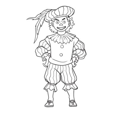 Hollandalı karakter Zwarte Piet 'in illüstrasyon vektörü. Boyama sayfası