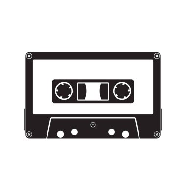 Kaset kaydı. Beyaz arkaplanda simge etiketi, vektör illüstrasyonu.