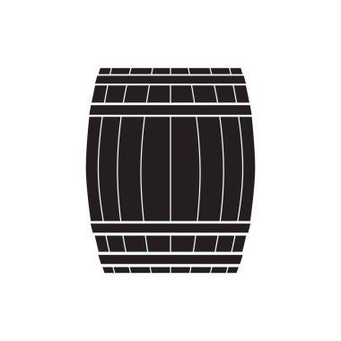 Tahta namlu vektör ikonu. Bira ve şarap ahşap kabı sembolü. Viski ve rom fabrikası tabelası. Basit şekilli alkollü içecek logosu..