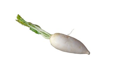 Daikon turpları kırpma yolu ile beyaz arkaplanda izole edildi