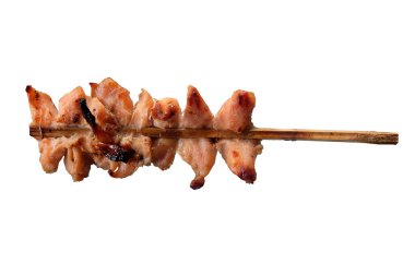 Top view of chicken butt grilled isolated on white background with clipping path. Traditional street food in Thailand.
