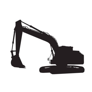 Kazıcının silueti, kazıcı simgesi vektörü - düz tasarım, beyaz arkaplanda izole edilmiş bir bina inşaatı.