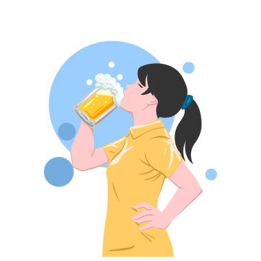 Bira içen kadın, vektör çizimi.