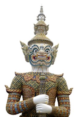 Traditional Thai-style giant statue at the Temple of Dawn Bangkok, Thailand, isolated on white background with clipping path