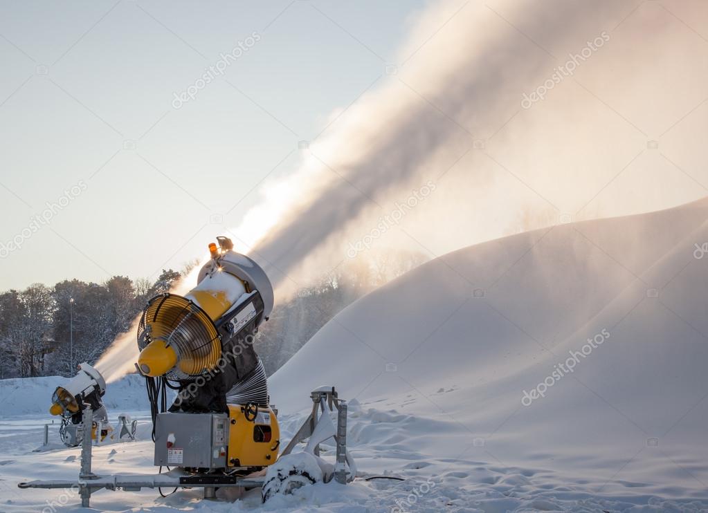 Snow cannon gun or machine sprays water and snowes a ski or cross-country  track 27596714 Stock Photo at Vecteezy