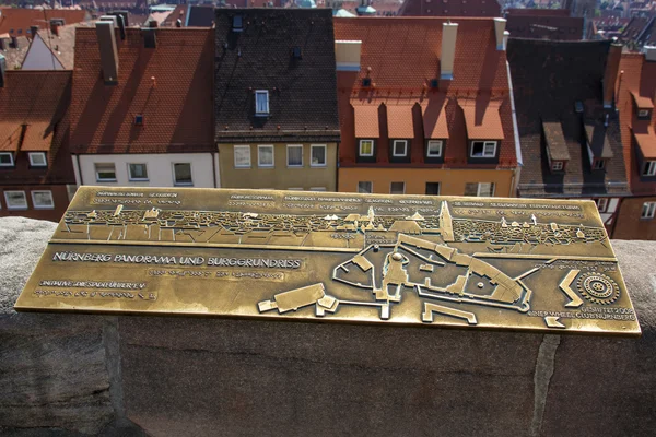 Golden sign of the Nuremberg skyline and the Nuremberg Castle, Germany, 2015 — Stock Photo, Image