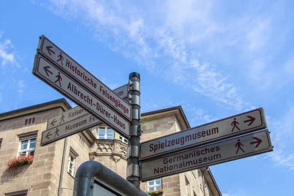 Guidepost close to the town hall of Nuremberg, Germany, 2015 — Stock Photo, Image