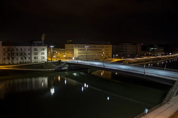 Lehener bridge in Salzburg at night, Austria, 2015 — Stock Photo, Image