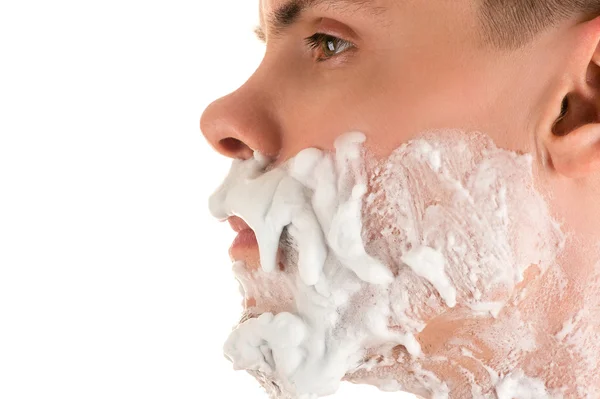 Persoon mannen scheren Foam zijaanzicht close-up — Stockfoto