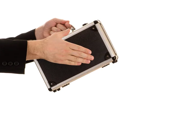 adam ve metal kasanın eller