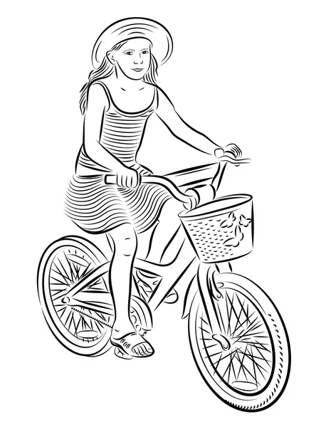 자전거 그림을 타고 작은 소녀 — 스톡 벡터