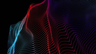 Düğüm 3 boyutlu veri dizisi. Veri akışı için düzenlenmiş noktalar. Derin büyük yüzey düğümleri ağ örgüsü gibi. Yeni teknolojiler ve bilim hakkında teknik sayfalar için vektör renkli arkaplan.