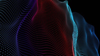 Düğüm 3 boyutlu veri dizisi. Veri akışı için düzenlenmiş noktalar. Derin büyük yüzey düğümleri ağ örgüsü gibi. Yeni teknolojiler ve bilim hakkında teknik sayfalar için vektör renkli arkaplan.