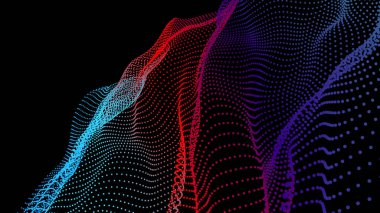 Düğüm 3 boyutlu veri dizisi. Veri akışı için düzenlenmiş noktalar. Derin büyük yüzey düğümleri ağ örgüsü gibi. Yeni teknolojiler ve bilim hakkında teknik sayfalar için vektör renkli arkaplan.