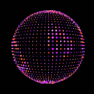 Abstract halftone textured sphere. Disco ball with lines and flare. Electric jet impulse discharges. Enveloping waves of thickened flows. Vector illustration for logo or icons. clipart