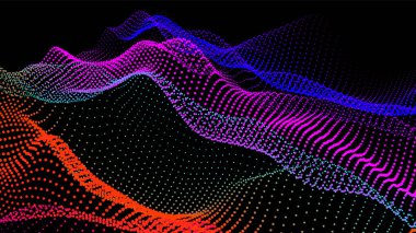 Düğümden deniz dalgaları. Hud veri noktaları akar. Araştırma noktaları akışı. Bilimsel gelişmelerin sunumu için büyük veriler görselleştirildi. Dalgalar halinde üç boyutlu düğümler. Dağlardan ve oyuklardan oluşan pürüzsüz bir deniz..