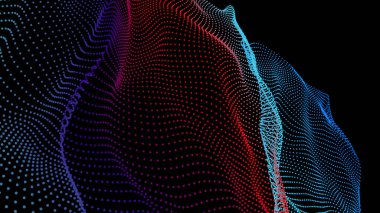 Düğüm 3 boyutlu veri dizisi. Veri akışı için düzenlenmiş noktalar. Derin büyük yüzey düğümleri ağ örgüsü gibi. Yeni teknolojiler ve bilim hakkında teknik sayfalar için vektör renkli arkaplan.