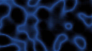 Eteri dolduran elektrik neon dalgaları. Işıldayan noktalar düz çizgiler, çıkıntılar ve depresyonlardan oluşan bir desen oluşturuyor. Müzik albümü için asit vektör arkaplanı.