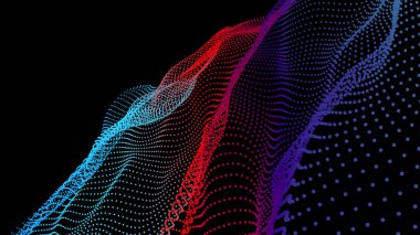 Düğüm 3 boyutlu veri dizisi. Veri akışı için düzenlenmiş noktalar. Derin büyük yüzey düğümleri ağ örgüsü gibi. Yeni teknolojiler ve bilim hakkında teknik sayfalar için vektör renkli arkaplan.