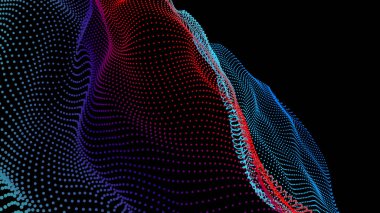 Düğüm 3 boyutlu veri dizisi. Veri akışı için düzenlenmiş noktalar. Derin büyük yüzey düğümleri ağ örgüsü gibi. Yeni teknolojiler ve bilim hakkında teknik sayfalar için vektör renkli arkaplan.