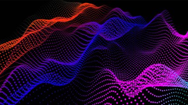 Düğümden deniz dalgaları. Hud veri noktaları akar. Araştırma noktaları akışı. Bilimsel gelişmelerin sunumu için büyük veriler görselleştirildi. Dalgalar halinde üç boyutlu düğümler. Dağlardan ve oyuklardan oluşan pürüzsüz bir deniz..
