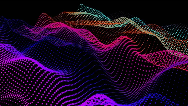 Paisaje Digital Abstracto Con Partículas Que Fluyen Información Sobre Cibernética — Vector de stock