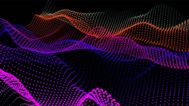 Düğümden deniz dalgaları. Hud veri noktaları akar. Araştırma noktaları akışı. Bilimsel gelişmelerin sunumu için büyük veriler görselleştirildi. Dalgalar halinde üç boyutlu düğümler. Dağlardan ve oyuklardan oluşan pürüzsüz bir deniz..