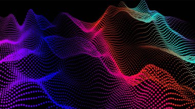 Düğümden deniz dalgaları. Hud veri noktaları akar. Araştırma noktaları akışı. Bilimsel gelişmelerin sunumu için büyük veriler görselleştirildi. Dalgalar halinde üç boyutlu düğümler. Dağlardan ve oyuklardan oluşan pürüzsüz bir deniz..