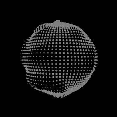 A deformed deflating sphere formed from a sea of dots. An unstable nonequilibrium sphere, iridescent with abstract smooth deformations. Vector shape for an extraordinary logo. clipart