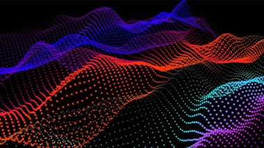 Düğümden deniz dalgaları. Hud veri noktaları akar. Araştırma noktaları akışı. Bilimsel gelişmelerin sunumu için büyük veriler görselleştirildi. Dalgalar halinde üç boyutlu düğümler. Dağlardan ve oyuklardan oluşan pürüzsüz bir deniz..