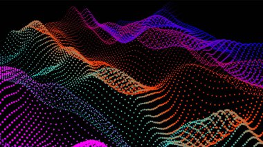 Düğümden deniz dalgaları. Hud veri noktaları akar. Araştırma noktaları akışı. Bilimsel gelişmelerin sunumu için büyük veriler görselleştirildi. Dalgalar halinde üç boyutlu düğümler. Dağlardan ve oyuklardan oluşan pürüzsüz bir deniz..