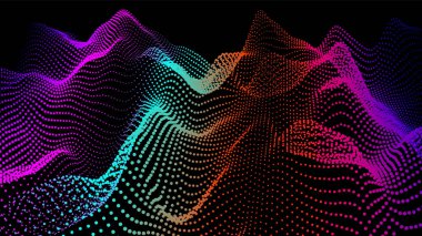 Düğümden deniz dalgaları. Hud veri noktaları akar. Araştırma noktaları akışı. Bilimsel gelişmelerin sunumu için büyük veriler görselleştirildi. Dalgalar halinde üç boyutlu düğümler. Dağlardan ve oyuklardan oluşan pürüzsüz bir deniz..