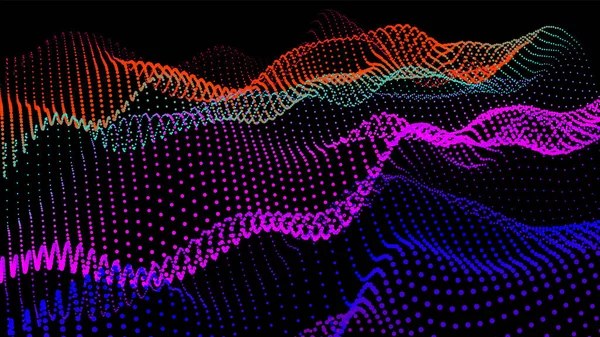 Paysage Numérique Abstrait Avec Des Particules Fluides Contexte Cybernétique Technologique — Image vectorielle