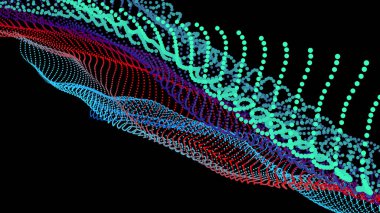 Düğüm 3 boyutlu veri dizisi. Veri akışı için düzenlenmiş noktalar. Derin büyük yüzey düğümleri ağ örgüsü gibi. Yeni teknolojiler ve bilim hakkında teknik sayfalar için vektör renkli arkaplan.