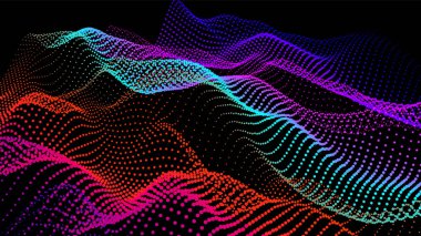 Düğümden deniz dalgaları. Hud veri noktaları akar. Araştırma noktaları akışı. Bilimsel gelişmelerin sunumu için büyük veriler görselleştirildi. Dalgalar halinde üç boyutlu düğümler. Dağlardan ve oyuklardan oluşan pürüzsüz bir deniz..