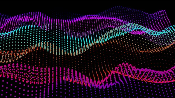 Paysage Numérique Abstrait Avec Des Particules Fluides Contexte Cybernétique Technologique — Image vectorielle