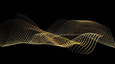 Düğümden ses dalgası. Altın arayüz büyük veri akışı. Alan kapağı şablonunu kopyala. Girdap yalıtılmış akış. Altın yalpala ve eksen boyunca dön. Siyah arkaplandaki düğümlerden alınan verilerin derecelendirilmesi