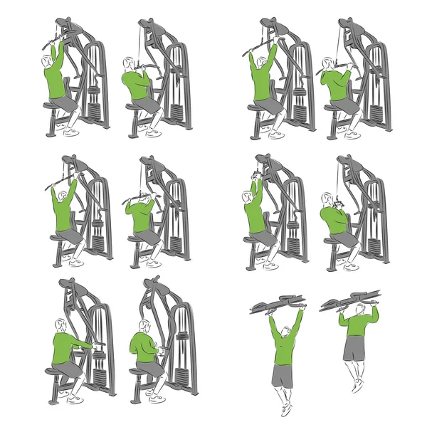 Set van systematische bodybuilding oefeningen — Stockvector