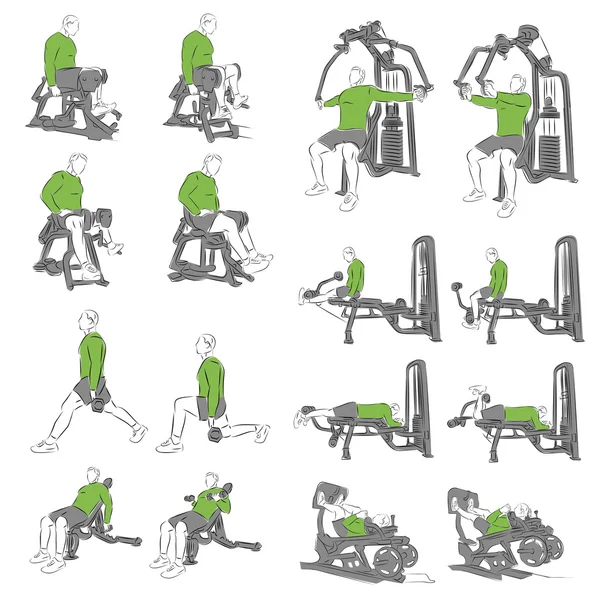 Set of systematic bodybuilding exercises — Stock Vector