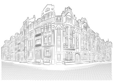 Sokak köşesinde detaylı eski binalar