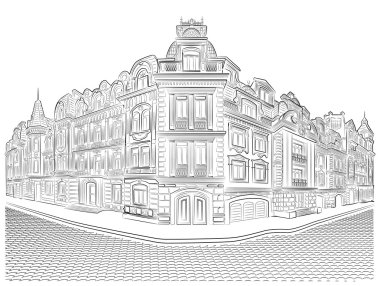 Sokak köşesinde detaylı eski binalar