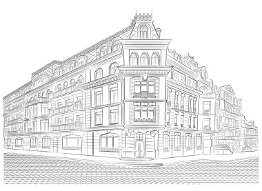 Sokak köşesinde detaylı eski binalar