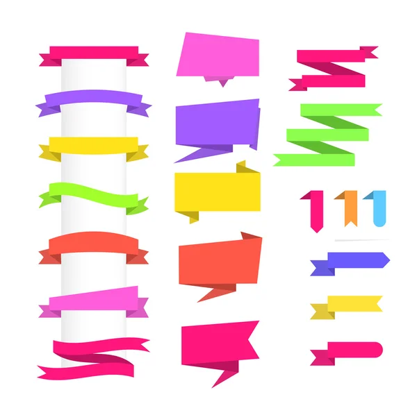 Tasarım öğeleri afiş kurdele kümesi. Düz vektör çizim.