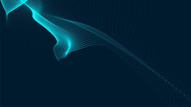 Dinamik dalgalı soyut vektör arkaplanı. Parlak noktalardan oluşan akıntılar, karanlık bir zemin üzerinde pürüzsüz dalgalar oluşturur. Işıldayan ışık derinlik ve zarafet hissi yaratır. Geleceğin 3 boyutlu nokta dalgası.