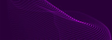 Dinamik dalgalı soyut vektör arkaplanı. Parlak noktalardan oluşan akıntılar, karanlık bir zemin üzerinde pürüzsüz dalgalar oluşturur. Işıldayan ışık derinlik ve zarafet hissi yaratır. Geleceğin 3 boyutlu nokta dalgası.