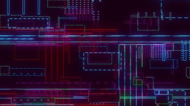 Elektronik bilgisayar teknolojileri. Basılı devre kartındaki işlemci çipi, sinirsel ağların dijital hale getirilmesi ve bulut hesaplaması. Vektörde karmaşık dijital devre.