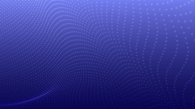 Dinamik dalgalı soyut vektör arkaplanı. Parlak noktalardan oluşan akıntılar, arkaplanda pürüzsüz dalgalar oluşturur. Işıldayan ışık derinlik ve zarafet hissi yaratır. Geleceğin 3 boyutlu nokta dalgası.