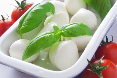 Mozzarella peyniri, fesleğen ve domates