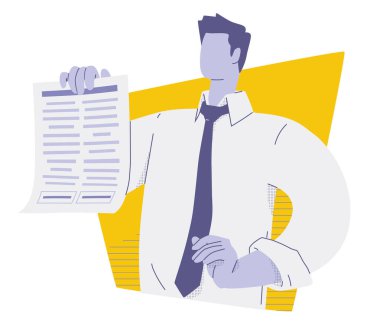 İş adamı, Denge Kağıdı Belge İllüstrasyonunu Sunar. düz vektör