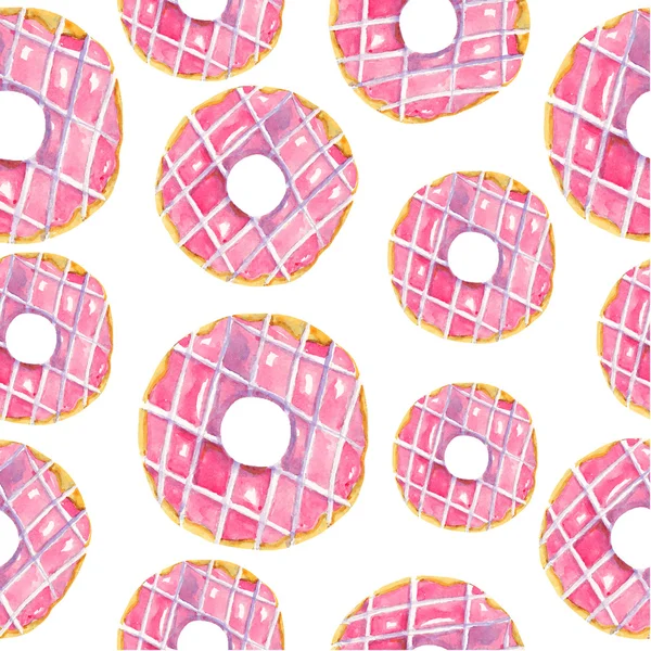 Seamless pattern with watercolor donuts on white background — Stock Photo, Image